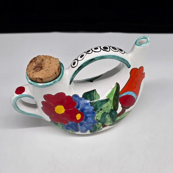 Vintage Hand-Painted Italian Pitcher Teapot Floral Design Signed Pimpal Garda - Picture 2 of 9